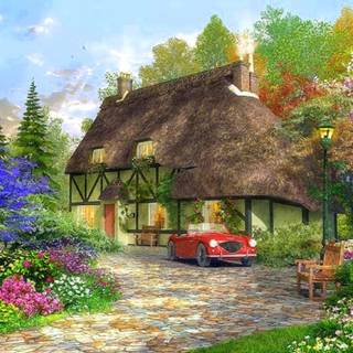 Spring cottage wallpaper