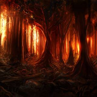 Forest red wallpaper