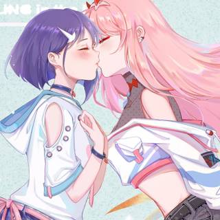 Romantic anime girl kiss wallpaper