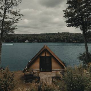 Lake cabin wallpaper