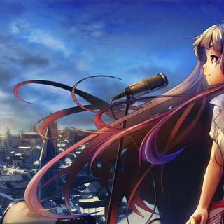 Anime girl music bass guitar purple wallpaper