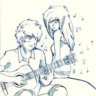 Girl carring guitar anime portrait wallpaper