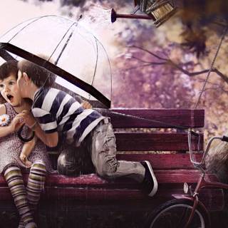 Girl and bench wallpaper