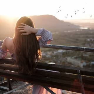 Girl and bench wallpaper