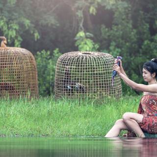 Girl and river wallpaper