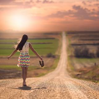 Girl and road wallpaper