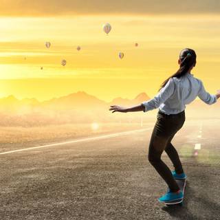 Girl and road wallpaper