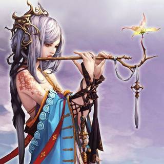 Girl and flute wallpaper