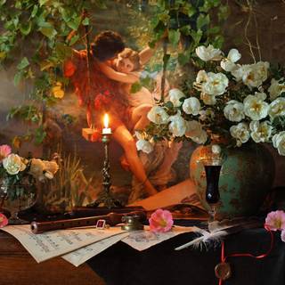 Girl and vase wallpaper