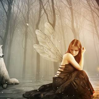 Girl and wings wallpaper
