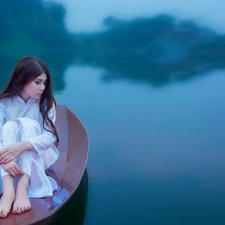 Girl and boat wallpaper