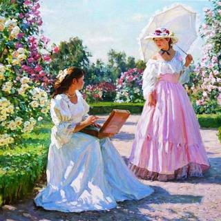 Women garden wallpaper