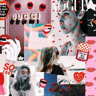 Aesthetic pink collage PC wallpaper