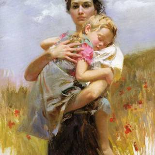 Painting mother and child wallpaper