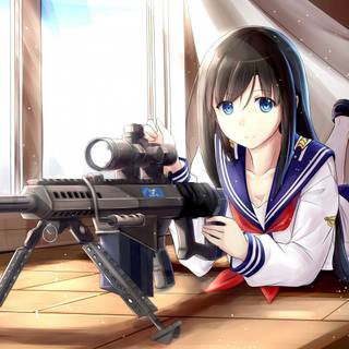 Anime girl with sniper wallpaper