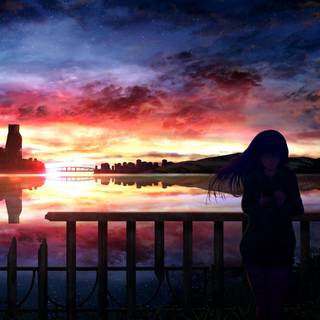 Anime city sunset wallpaper