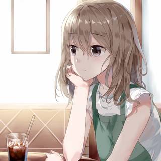 Anime girl drinking coffee wallpaper