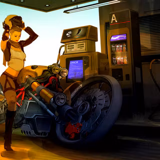 Cyberpunk girl futuristic motorcycle wallpaper