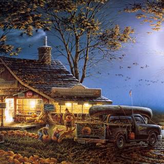 Harvest village wallpaper