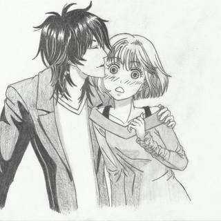 Anime kissing drawing wallpaper