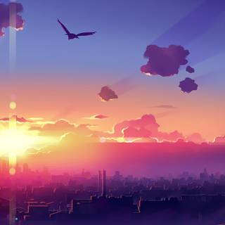 Anime pink city wallpaper