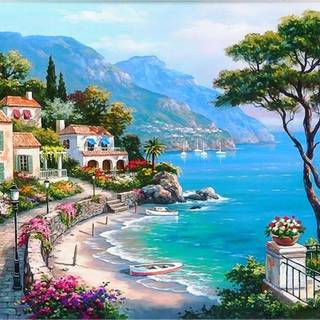 Mediterranean village wallpaper