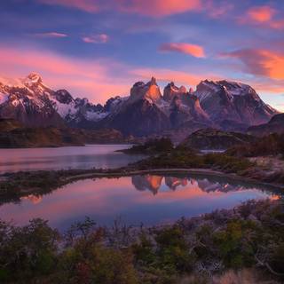 Sunset mountains lake wallpaper