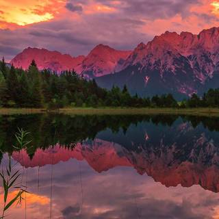 Sunset mountains lake wallpaper