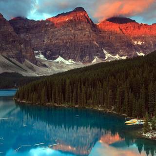 Sunset mountains lake wallpaper