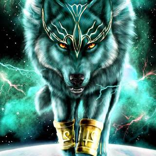 Blue and green wolf wallpaper