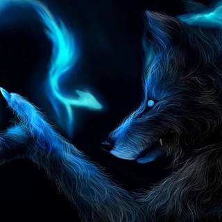 Blue and green wolf wallpaper
