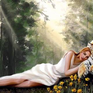 Girl tiger wallpaper