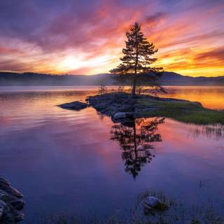 Sunset lake view wallpaper