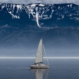 Boat mountains lake water wallpaper