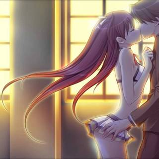 Cute anime kissing HD wallpaper