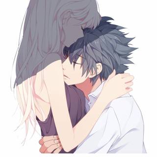 Cute anime couple kissing wallpaper