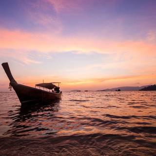 Boat long sunset wallpaper