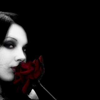 A women in black and red wallpaper