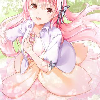 Pink anime girl cover wallpaper