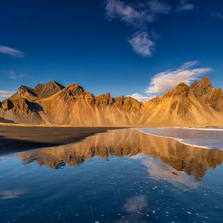 Mountain clouds beach reflection wallpaper