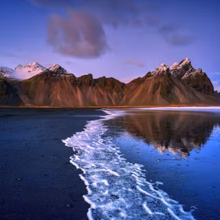 Mountain clouds beach reflection wallpaper