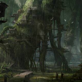 Elephant trees forest wallpaper