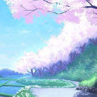 Cute green anime landscape wallpaper