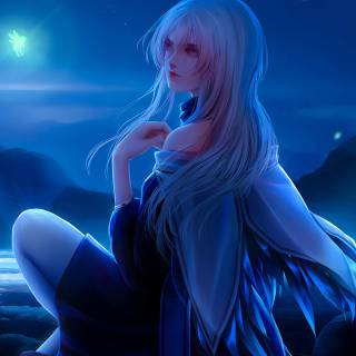 Anime girl and the moon wallpaper