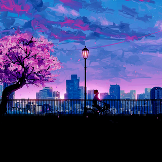 City anime sunset tower wallpaper