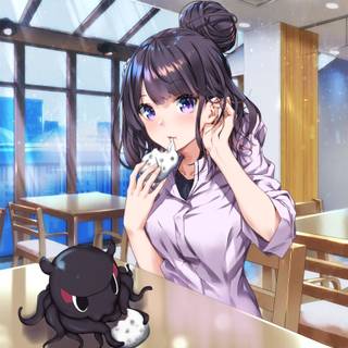 Anime girl black and purple hoodie wallpaper