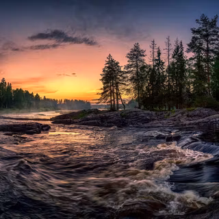 River trees sunset HD wallpaper