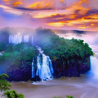 Waterfall at sunset wallpaper