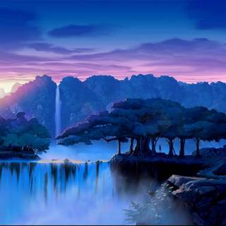 Waterfall at sunset wallpaper