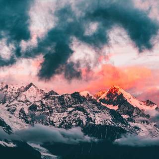 Mountain snow clouds HD wallpaper